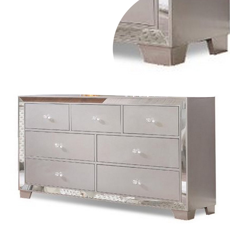 Commode large 7 tiroirs Elyistan, Argent