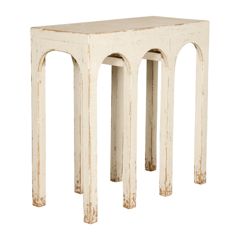 Distressed White Solid Wood Arch Console Table with Storage
