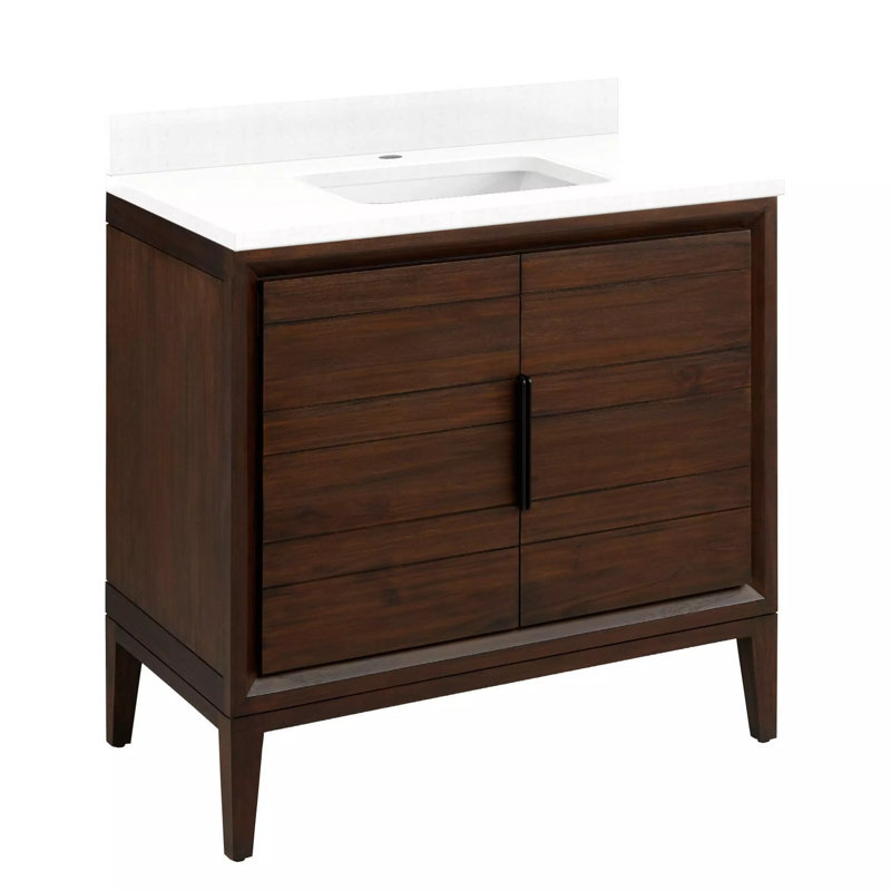 36" Aliso Single Bathroom Vanity Set with Rectangular Undermount Sink, Single-Hole Centered, Feathered White Quartz, Java