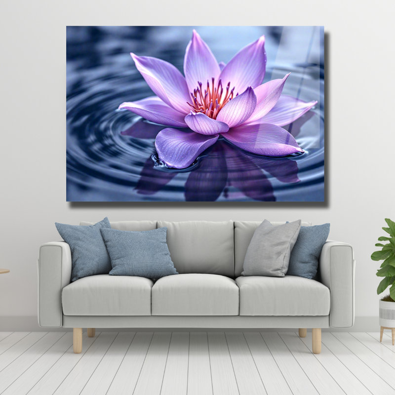 Mauve lotus mystique Bloom - art mural en verre trempé Lotus, H 20 po x l 30 po