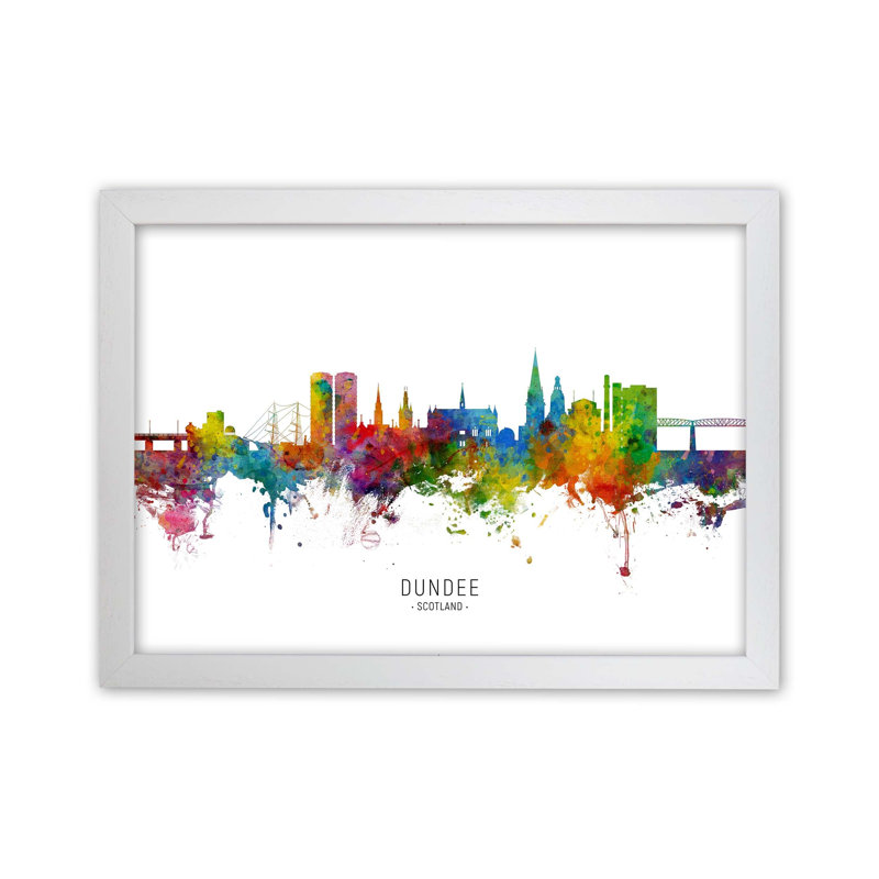 Dundee Scotland Skyline by Michael Tompsett - Print, White Framed, 34cm H x 46cm W x 3cm D