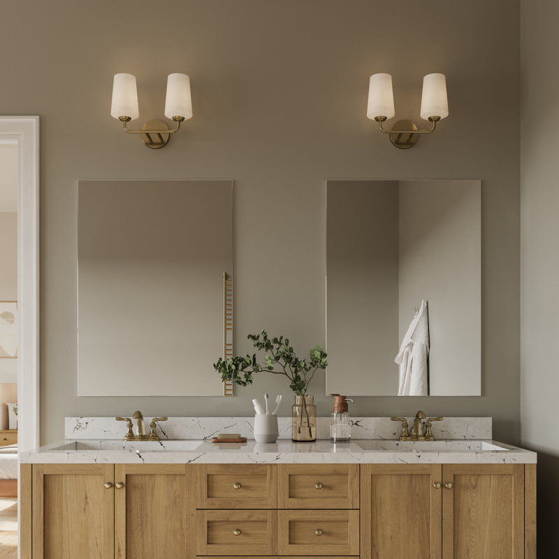Celino Two-Light Bath & Vanity with Glass, Bronze, White