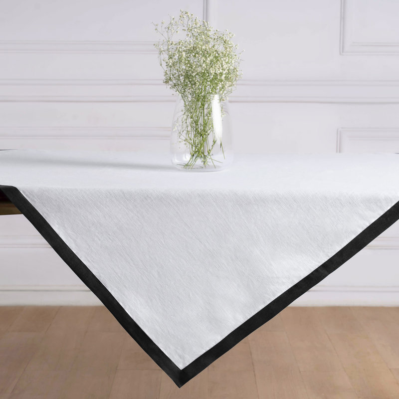 Classic - 100% Pure Linen Table Throw, Black/White