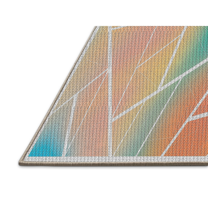 Tapis vert/rose/bleu à motif, Rectangle 5 pi x 7 pi