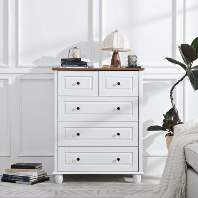 Commode à 5 tiroirs, grande commode à tiroirs, commode à 5 tiroirs avec espace profond, armoire de rangement en bois pour le salon, le couloir, le bureau