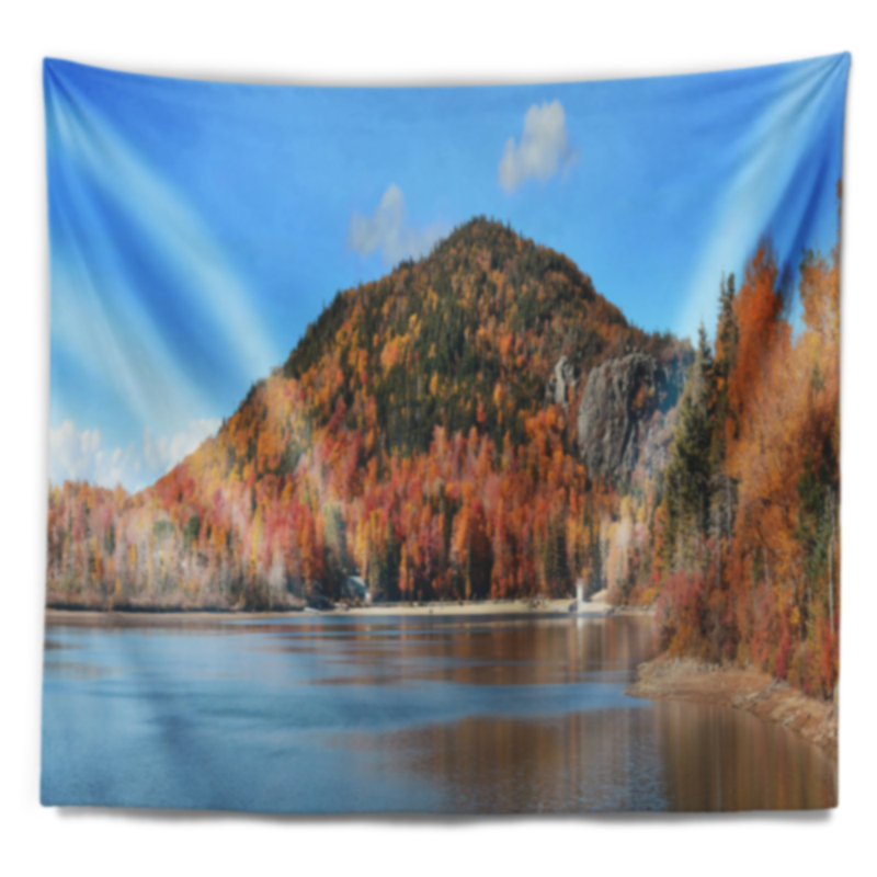 Paysage, lac et belle tapisserie d'automne, H 32 po x l 39 po