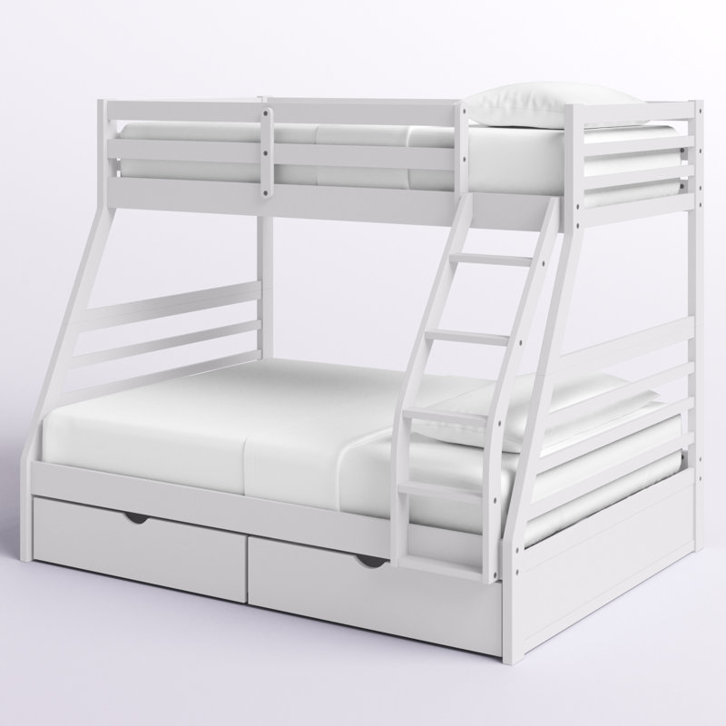 Kinzel Solid Wood Twin Over Full Bunk Bed and Underbed Storage Drawers, White