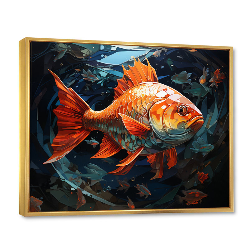 Poissons orange Atouch II - impression, H 24 po x l 32 po x P 1 po, Cadre flottant doré