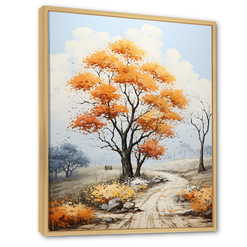 Paysage d'érable orange sur toile, Cadre flottant naturel, H 32 po x l 16 po x P 1 po