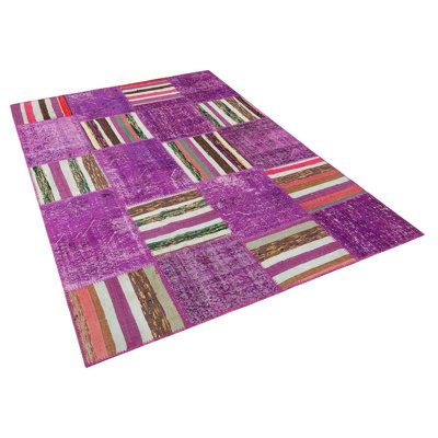 Tapis mauve à rayures moderne fabriqué à la main Modern