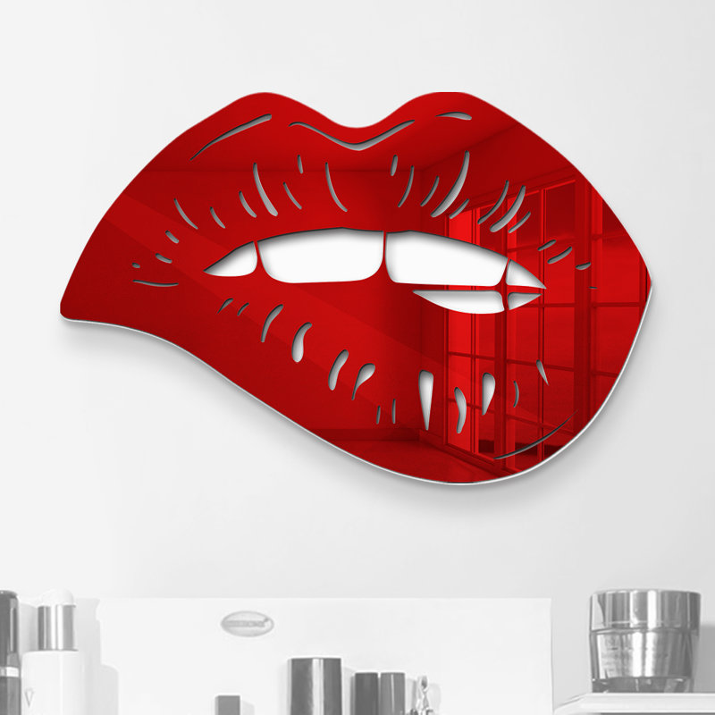 Décoration murale moderne «Biting Lips», H 18 po x l 26 po x P 1 po, Rouge