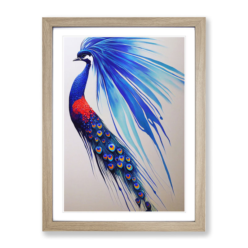 XV1022-3900X Sensational Peacock - Single Picture Frame Print, 46cm H x 34cm W x 2cm D, Oak