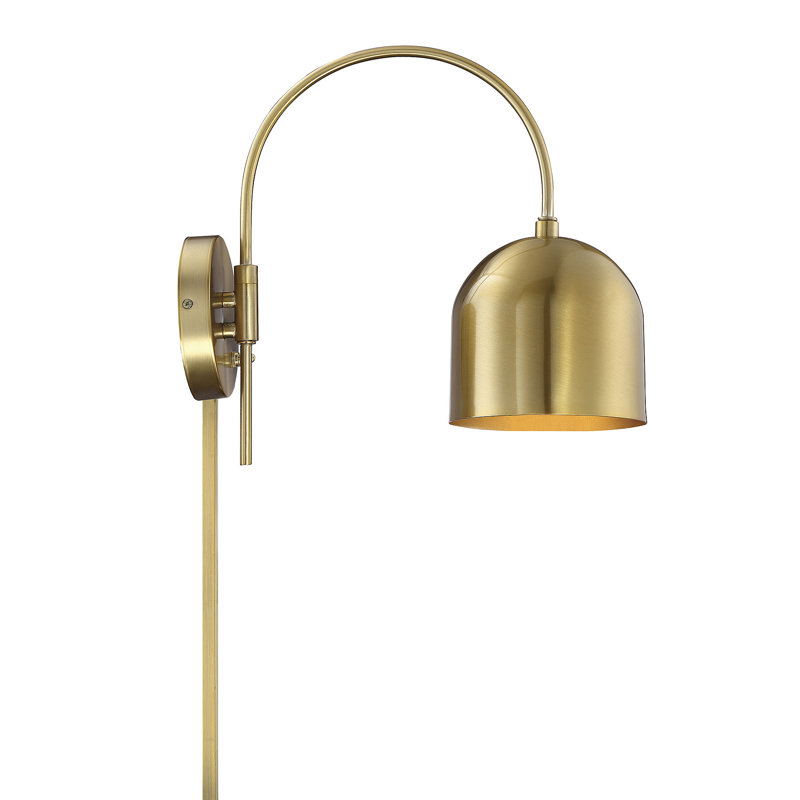 Rawlins Plug-in Armed Sconce, Natural Brass