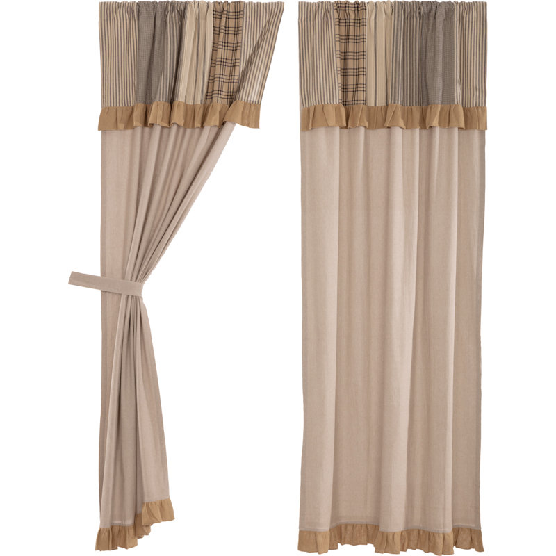Sawyer Mill 100% Cotton Room Darkening Curtain Panel Pair, 40"W x 84"L, Khaki/Charcoal Gray/Dark Crème