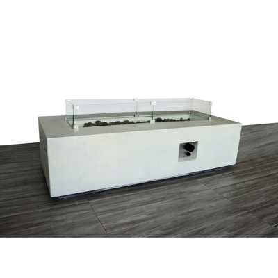 Rectangular Fiber - Reinforced Concrete Propane Fire Pit Table With 60,000 (56"), Tempered Glass Flame Guard, No Assembly, Weather Patio Seating Crafted From Concrete, 50,000 (42"), For