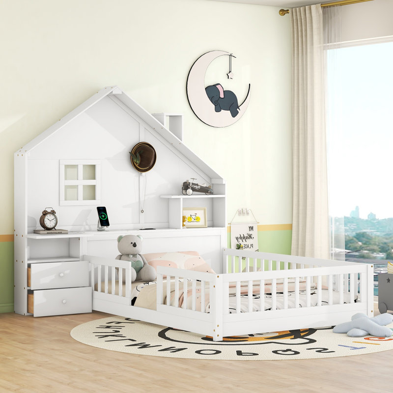 Ammadies Platform Bed with Multifunctional Headboard by Harper&Bright Designs, Full / Double, White