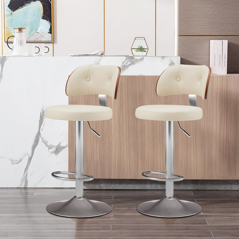 Swivel Bar Stools Seat Adjustable H 62-84cm Barstools with Upholstered Back(set of 2/4), Beige, 2