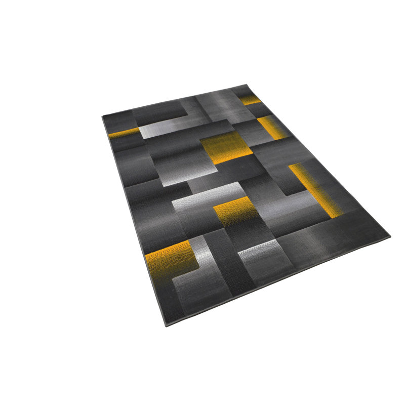 Tapis jaune à motif géométrique Apeksha, Rectangle 5 pi x 7 pi