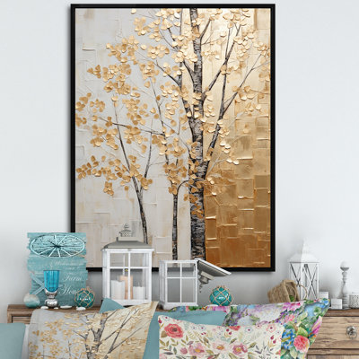 Minimalism Golden Trees Harmony II - Trees Wall Art
