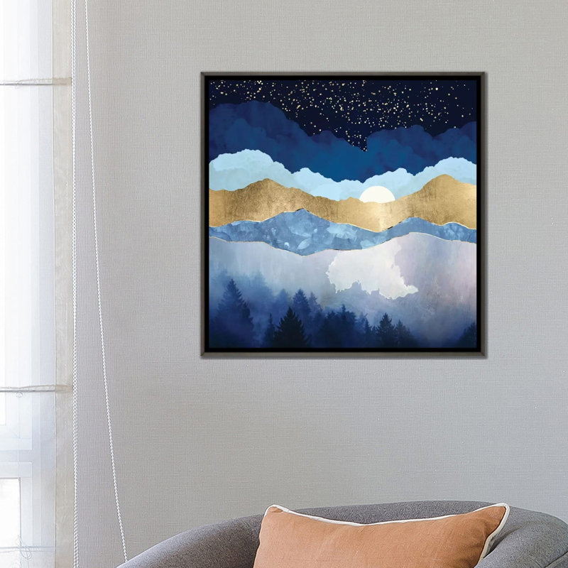 Forêt de minuit - impression, Pas de tapis, H 26 po x l 26 po x P 1,5 po, Toile encadrée de bois rustique foncé