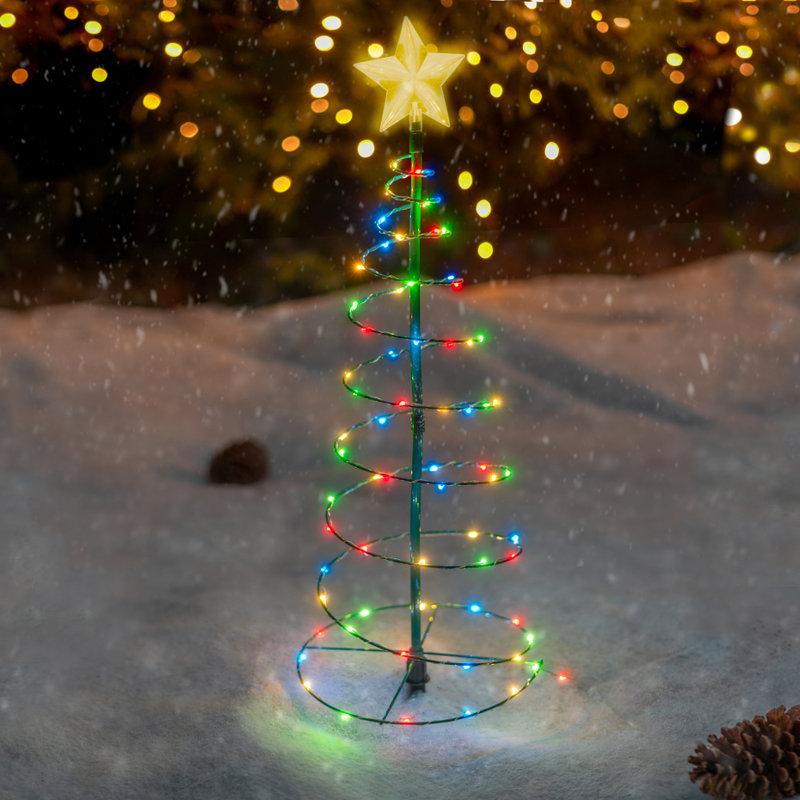 2 ft. Merrylite Solar LED Pre-Lit Outdoor Christmas Tree - Holiday Decor Stake Light, Red/Blue/Yellow