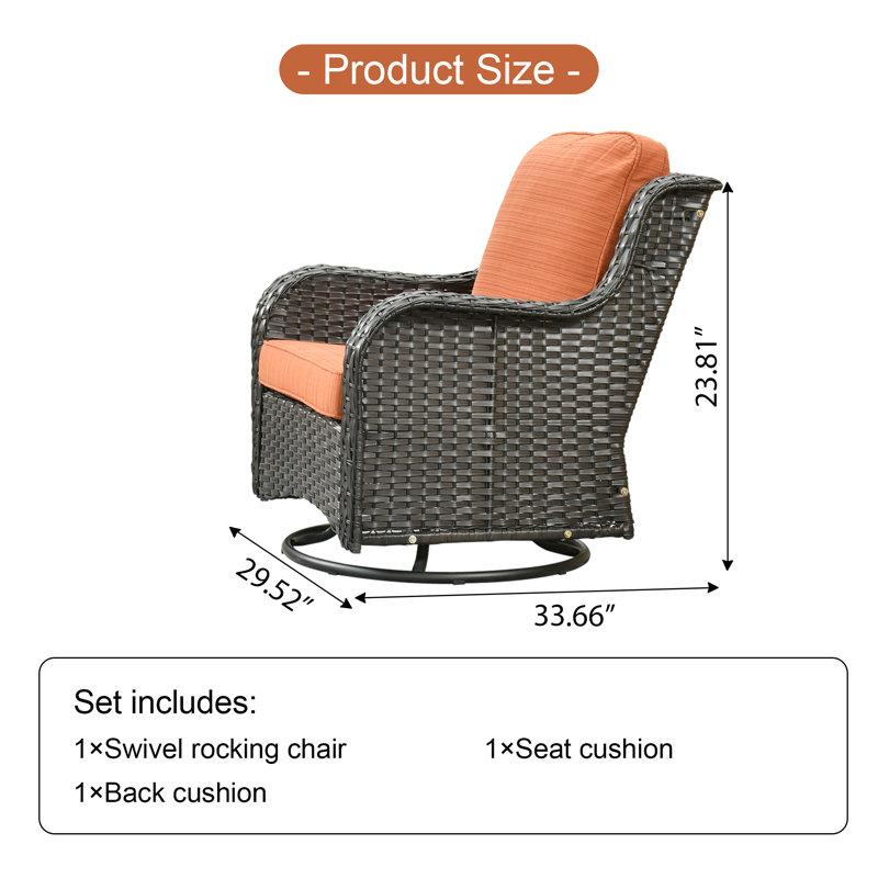 Chaises longues berçantes pivotantes en osier avec coussins, Orange-rouge, Brun