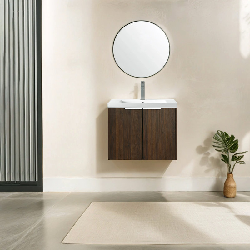 Ensemble de meuble-lavabo simple 23,64 po avec plateau en résine Argyl, Brun