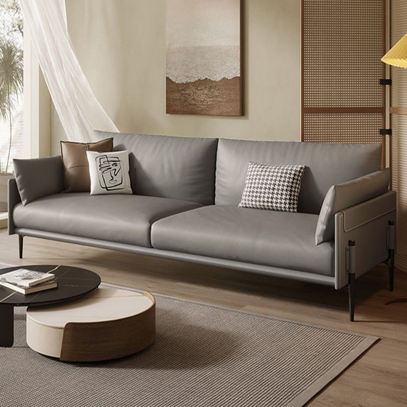 Canapé moderne en cuir véritable LightGray, Gris clair, H 33,07 po x l 66,93 po x P 37,4 po