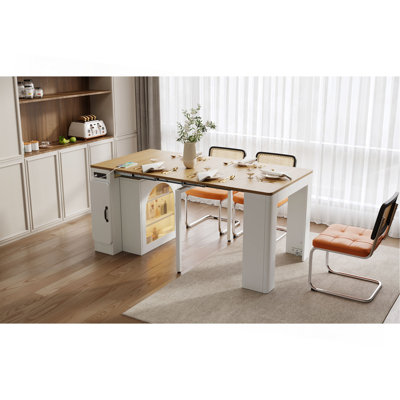 Extendable Dining Table with 3 Removable Middle Leaves,Saving-space Cabinet