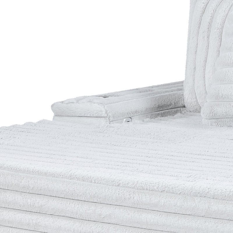 Chaise longue en velours côtelé gris, porte-gobelets, charge, hauteur du siège 19,5 po, pieds en plastique noir de 2 po, chaise longue de 49 po de largeur, A et C, largeur, profondeur de 38 po, 5 coussins décoratifs