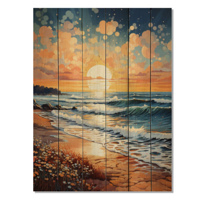 «Beach Sunkissed Sands Pointillism I» sur bois