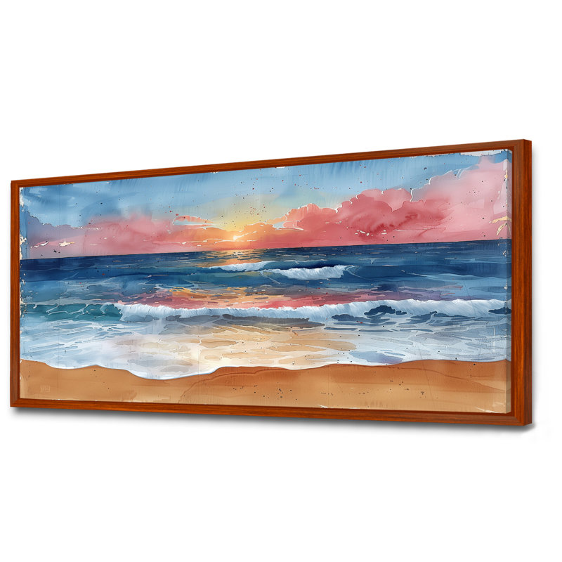 Rose, bleu, italien, bord de mer, coucher de soleil, plage, art mural, salon, H 28 po x l 60 po x P 1,5 po