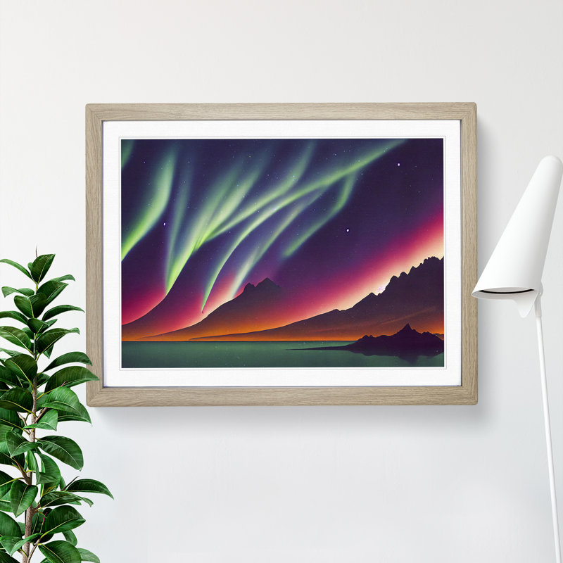 Animated Aurora Borealis - Single Picture Frame Print, 46cm H x 64cm W, Grey