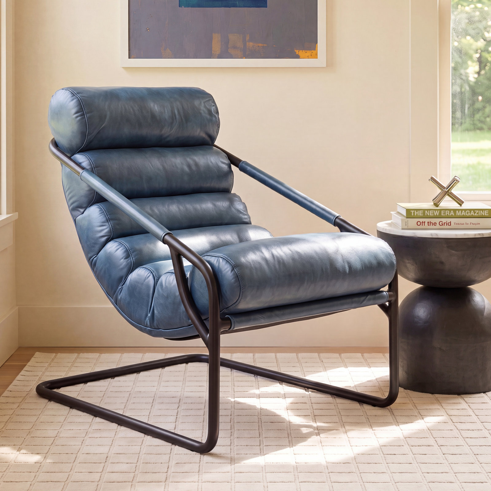 Ottawa Genuine Leather Armchair, Blue