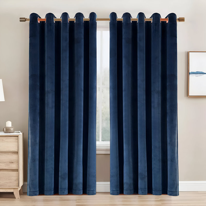 Crushed Velvet Eyelet Window Curtains, Blue, 168cm Width x 137cm Drop