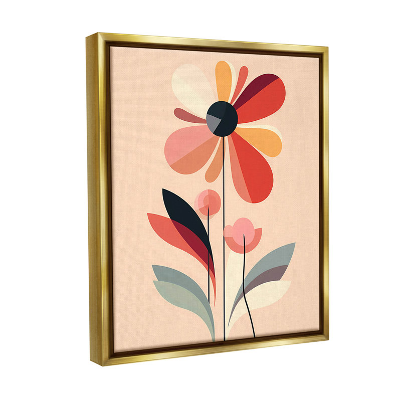 «Retro Abstract Bloom Floater Frame» par Walker Noble sur toile, H 31 po x l 25 po, Cadre flottant métallique doré