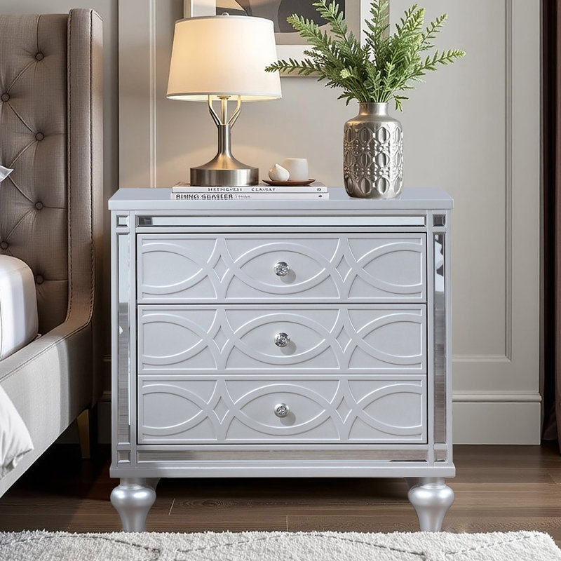 Tables de chevet contemporaines avec détails de cadre de miroir, Argent argent