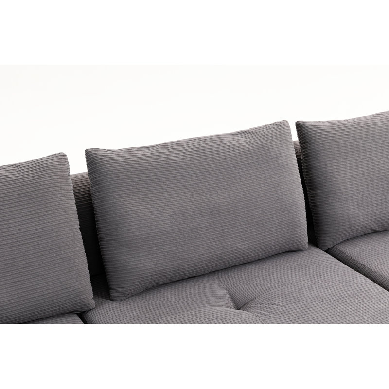 Lit convertible gris en mousse à mémoire de forme - canapé modulaire en L avec structure en velours côtelé et structure en acier pour les maisons de vacances