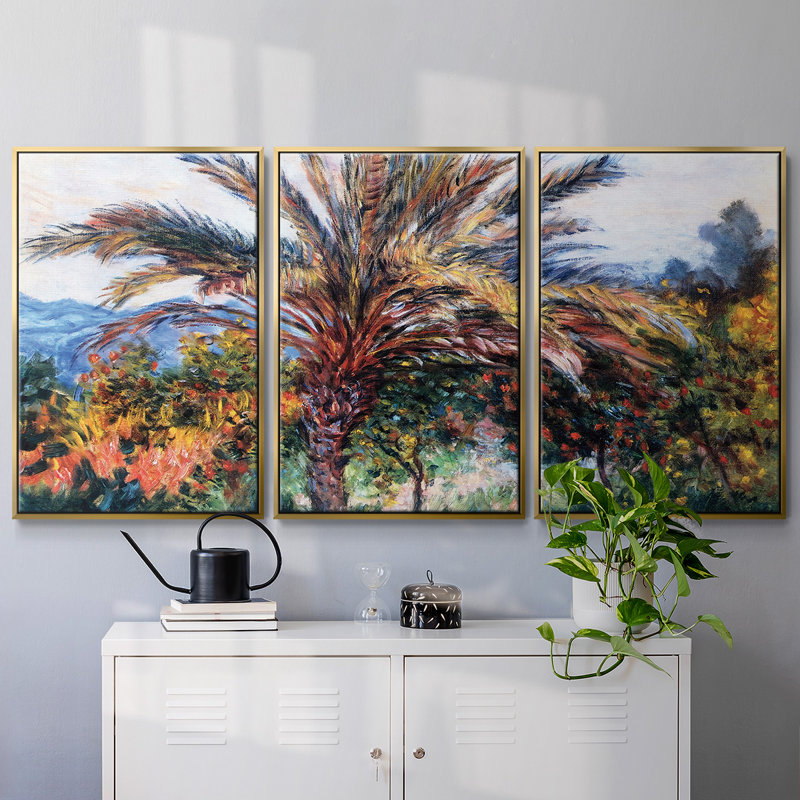 Palmier à Bordviera, 1884, reproduction sur toile 3 pièces, H 40 po x l 78 po x P 2 po, Or