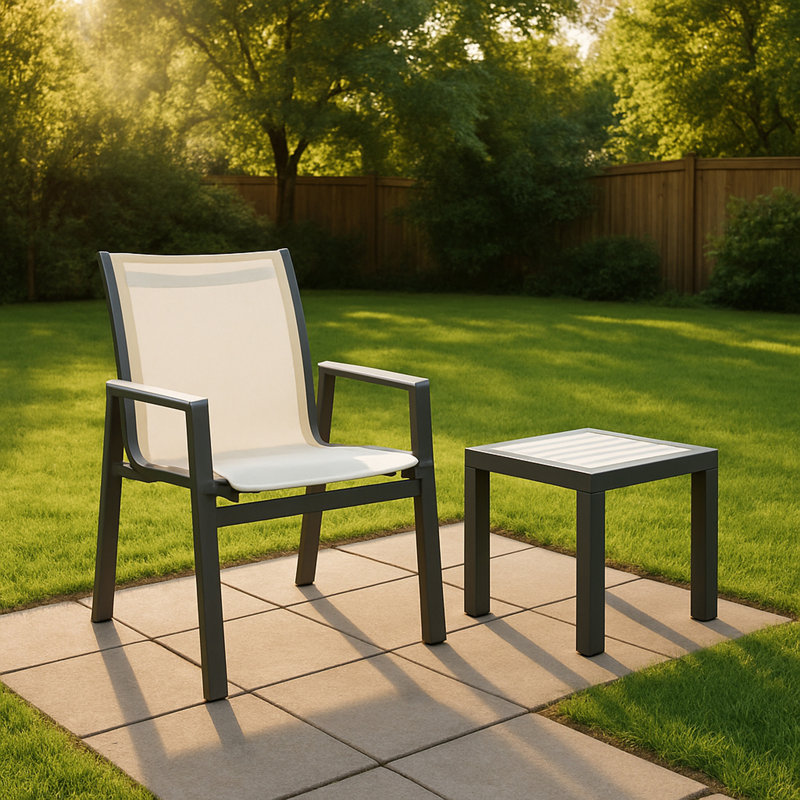 Fauteuil de patio empilable Lajoy, Blanc, Noir, Blanc