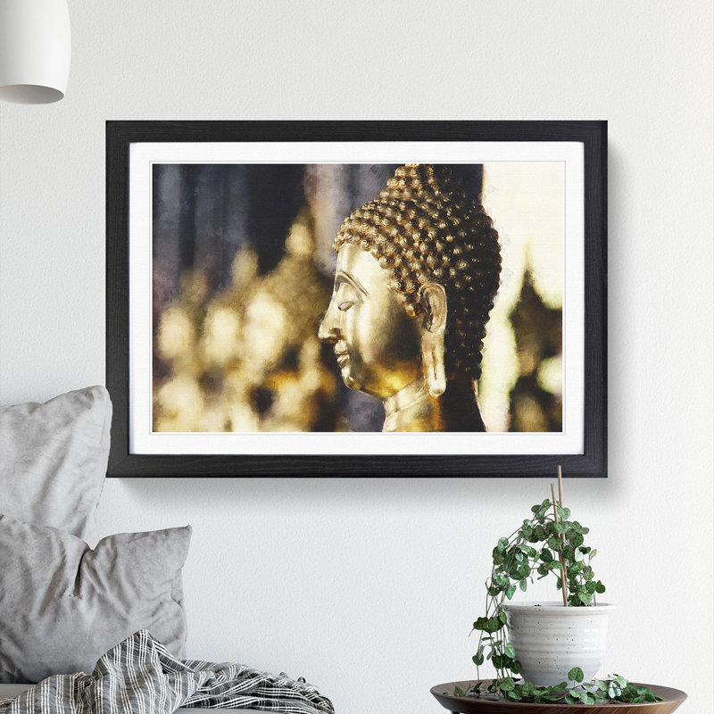 Buddha Statue Vol.5 - Picture Frame Painting, 36cm H x 48cm W x 2cm D, Black