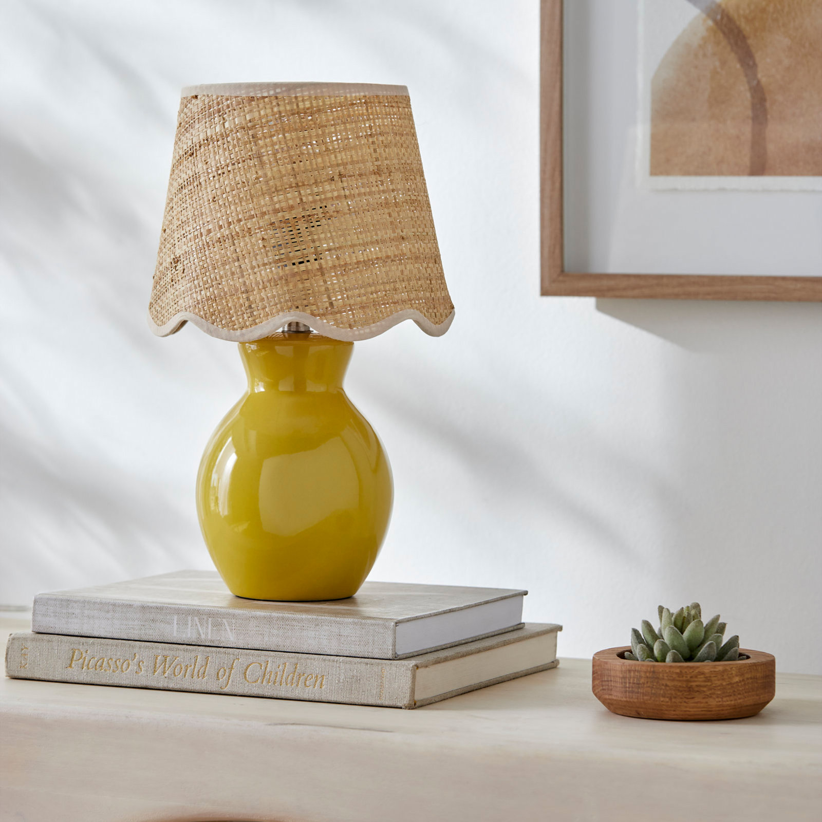 Momsen Ceramic Bedside Lamp, 15" H x 8" W x 8" D, Yellow, Natural