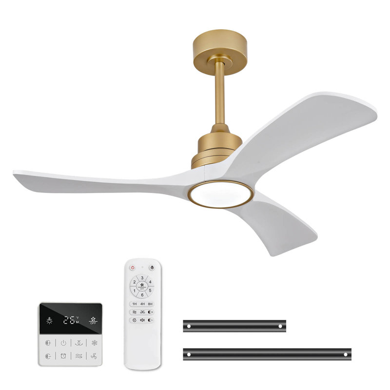Ventilateur de plafond en bois massif de 42 pouces à 3 pales, lumière à intensité variable 3CCT, moteur à courant continu en cuivre pur silencieux, ventilateur réversible à 6 vitesses avec télécommande et mémoire de mise hors tension, tige verticale de 5/10 pouces en option