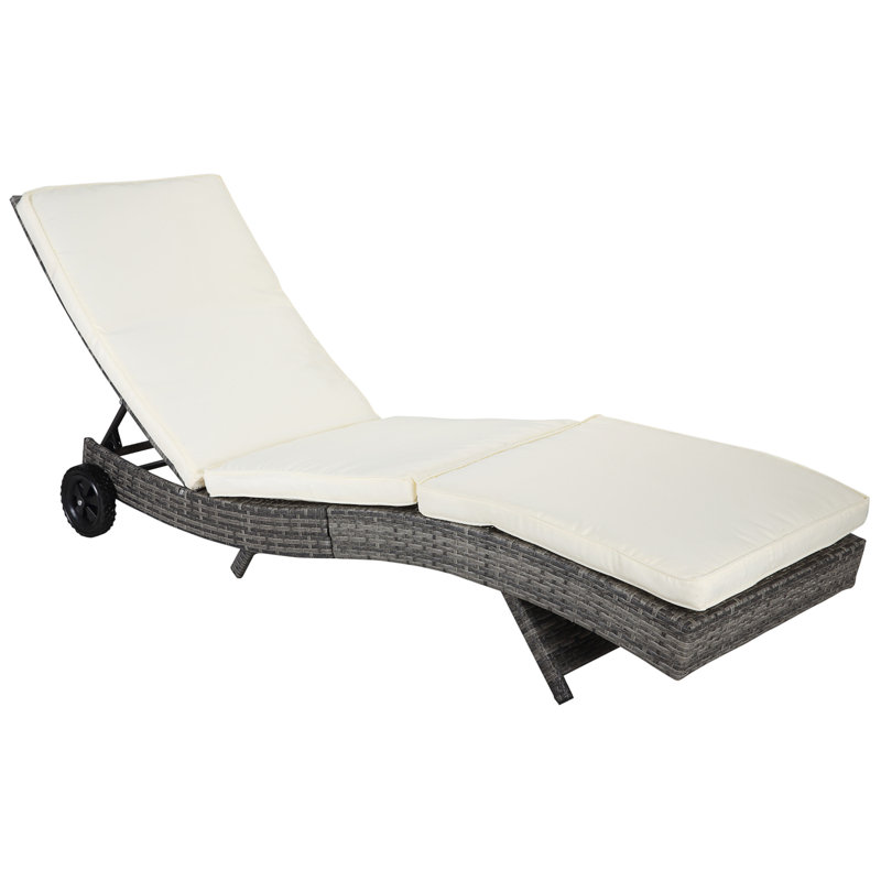Chaise longue en osier Outsunny, Blanc, crème, Noir