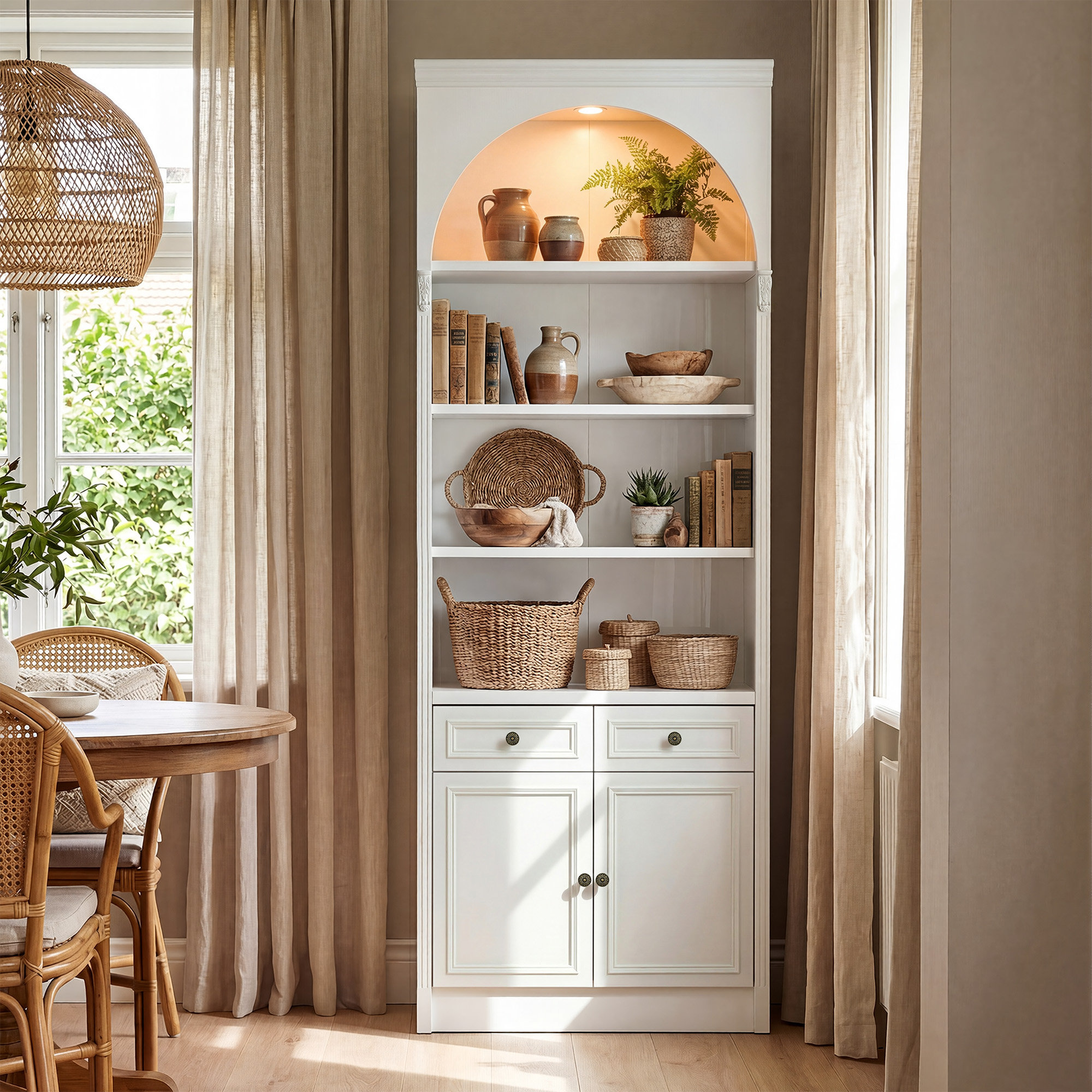 Ebern Designs 86 6 H Arched Display Cabinet With 2 Drawers Wayfair ebern-designs-86-6-h-arched-display-cabinet-with-2-drawers-wayfair