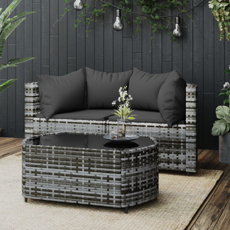 - Person Patio Conversation Set with Cushions, Gray, Blue