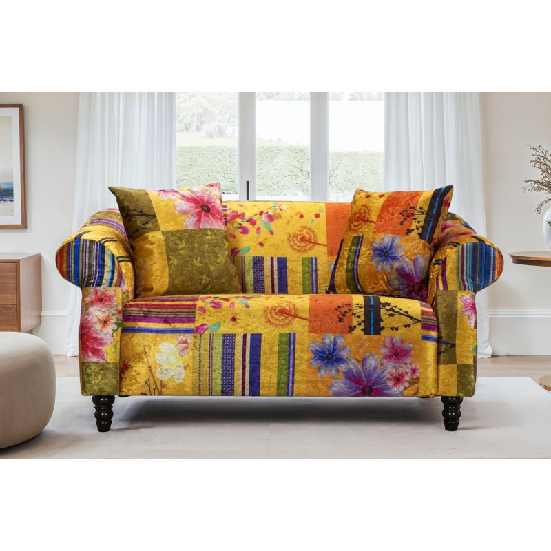 Forsyth Crushed Velvet Patchwork Sofa, 2, Gold