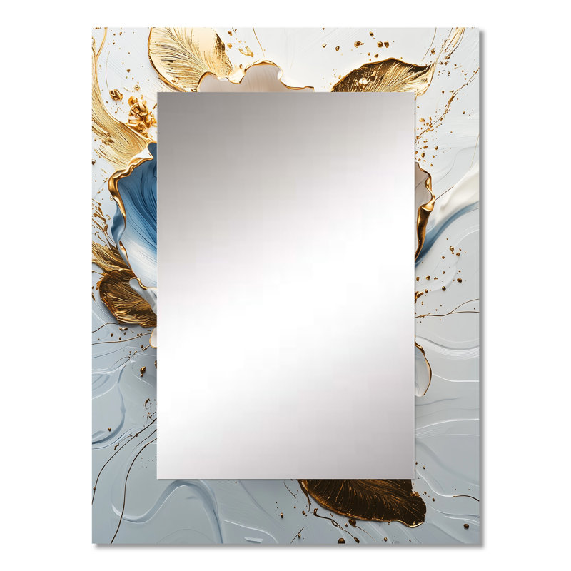 Pivoine fleurissant en or et bleu - miroir décoratif pivoine, miroir mural moderne, impression d'art en métal, 32 po x 24 po
