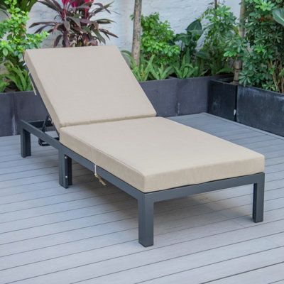 Méridienne ajustable - Fauteuil inclinable d'extérieur, chaise longue de piscine, chaise longue de jardin avec repose-tête et coussins, résistante aux intempéries et aux rayons UV