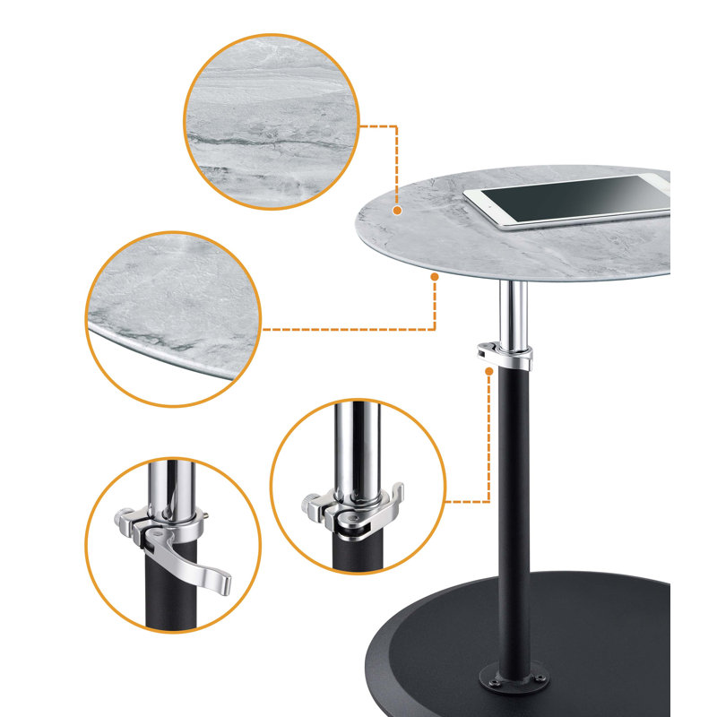 Orbit 15.5" End Table with Height Adjustable Marble Textured Top, Gray
